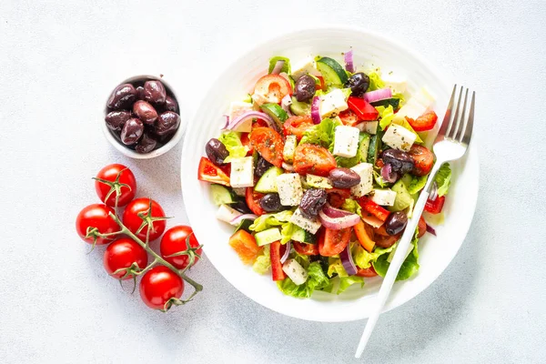 Greek Salad Vegetable Salad Tomato Cucumber Feta Cheese Olive Oil — Stock Fotó