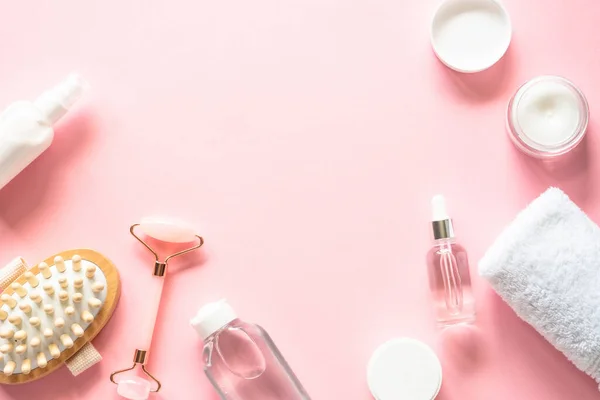 Skin Care Product Cream Soap Serum Jade Roller Natural Cosmetics — Foto de Stock
