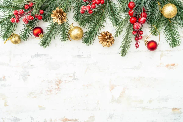 Christmas Holiday Decorations Christmas Background White Fir Tree Red Golden — Stock Photo, Image