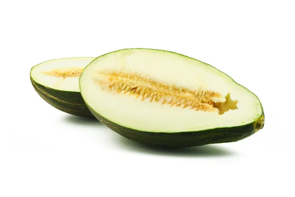 Two halves of piel de sapo melon — Stock Photo, Image