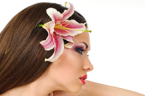 Beauty with orchid — Stock Photo, Image