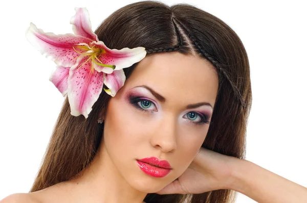 Beauty with orchid — Stock Photo, Image