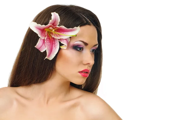 Belleza con orquídea — Foto de Stock