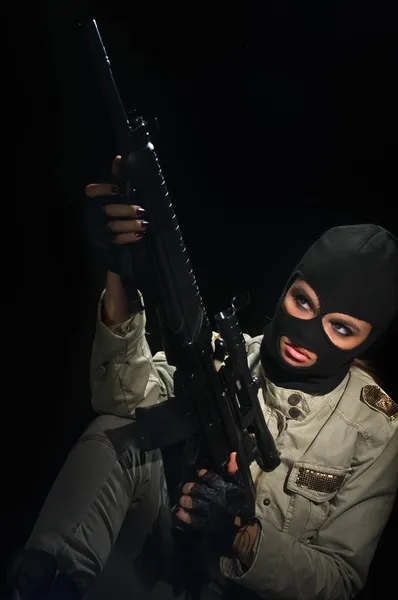 Army girl in mask — Stock Photo, Image