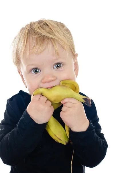 Little boy with banana — Stock Photo, Image