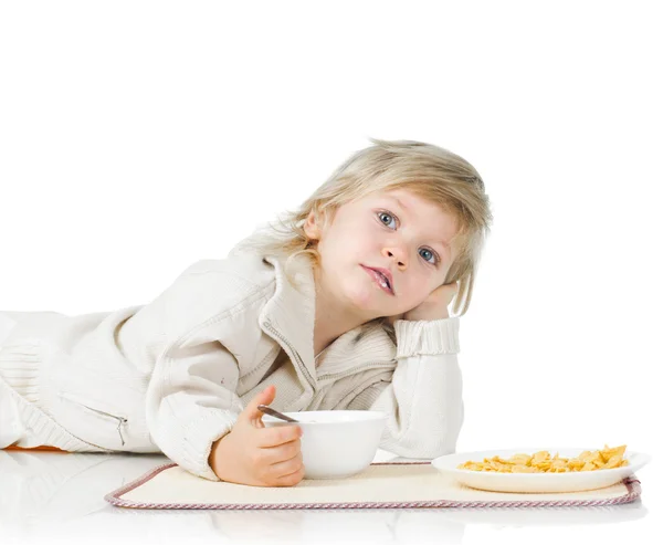 Boy and cereals — Stock Photo, Image