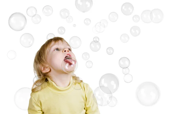 Little boy and soap bubbles — Stock Photo, Image