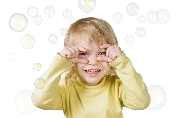 Little boy and soap bubbles — Stock Photo, Image