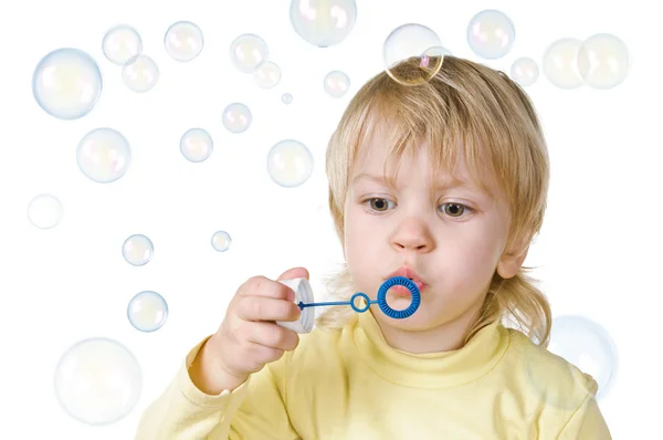 Niño y burbujas de jabón — Foto de Stock