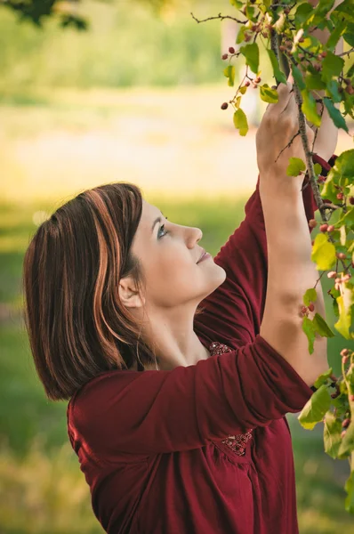 Giovane donna con ramoscello di gelso — Foto Stock