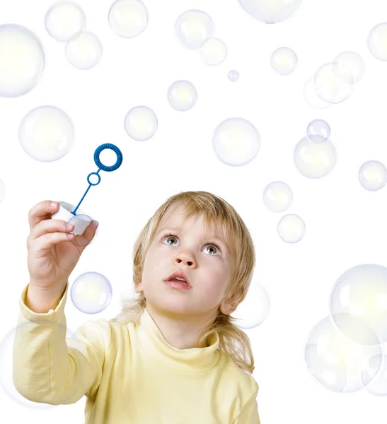 Little boy and soap bubbles — Stock Photo, Image