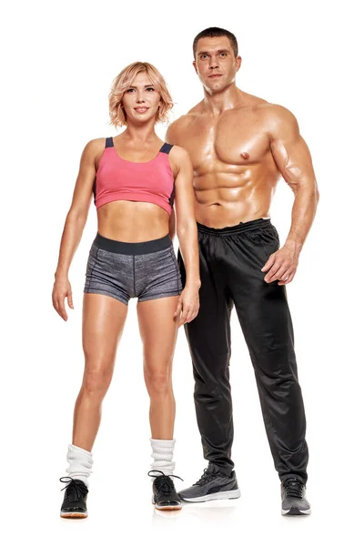 Couple Heureux Vêtements Sport Montrant Leurs Corps Musclés — Photo