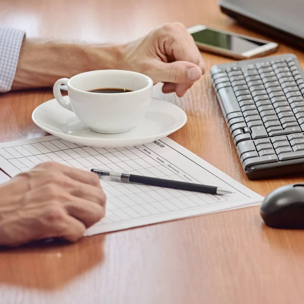 Closeup Photo Businessman Working Documents Modern Office — ストック写真