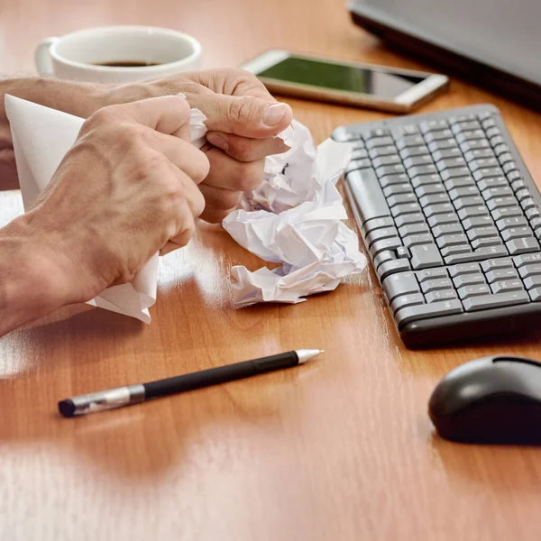 Tired Worker Making Mistake Document Crumpling Paper — ストック写真