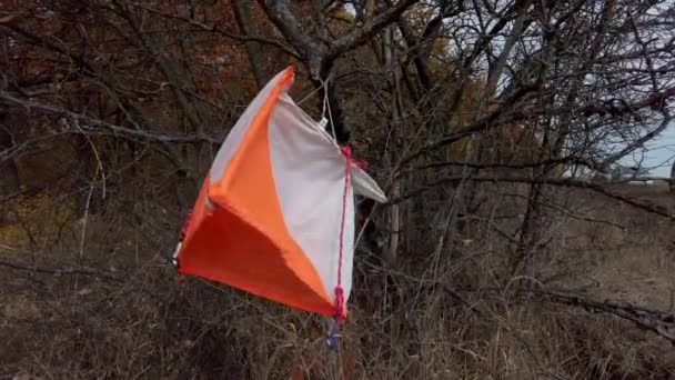 Señal Control Control Orientación Naranja Colgada Árbol Balanceándose Viento — Vídeo de stock