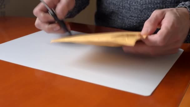 Closeup Homem Desempacotando Envelope Com Pacote Casa — Vídeo de Stock