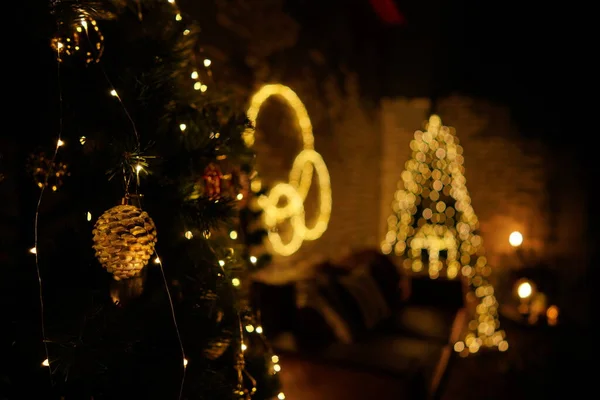 Silvester 2021 Innenraum Mit Kerzen Glühbirnen Und Bokeh Raum Zur — Stockfoto