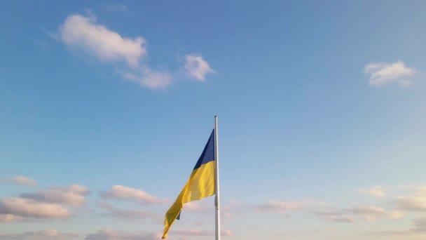 Bandera Textura Tela Altamente Detallada Ucrania Movimiento Lento Bandera Ucrania — Vídeos de Stock