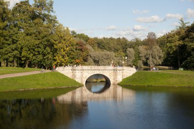 Karpin köprü ve karpin su birikintisi. Gatchina, Rusya Federasyonu