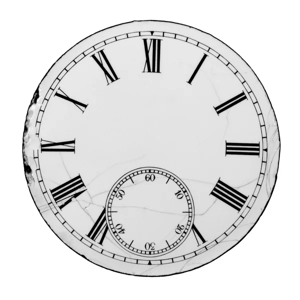 Velho mostrador do relógio isolado no branco — Fotografia de Stock
