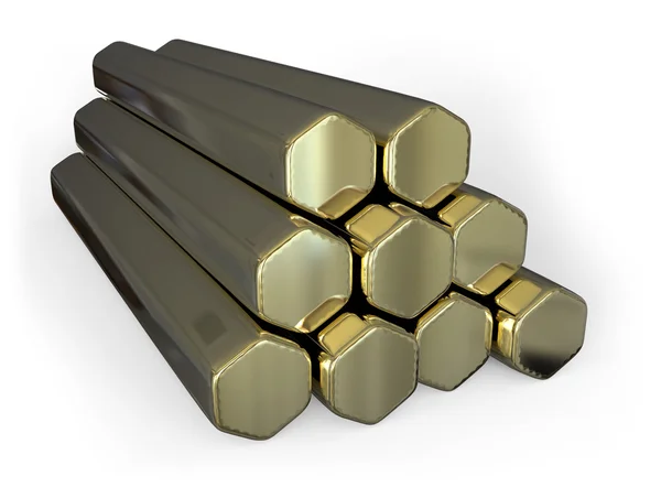 Hexagon brass bars — Stock Photo, Image