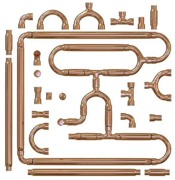 Copper pipe fittings set — Stock Photo, Image