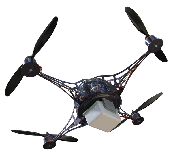 Quadrocopter avec récipient en plastique — Photo