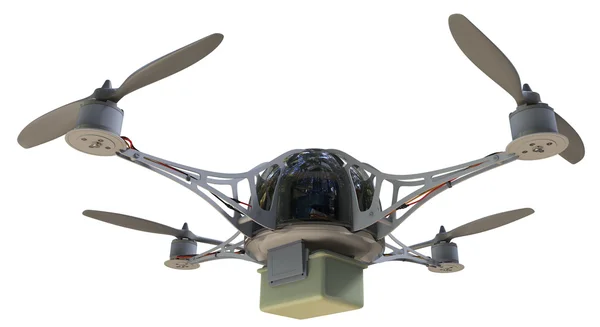 Quadrocopter com recipiente de plástico — Fotografia de Stock