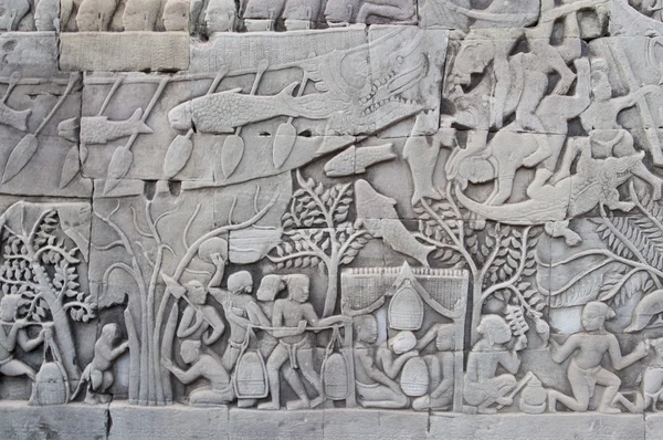 Stone engraving at Angkor temple near Siem Reap, Cambodia — Stock Photo, Image