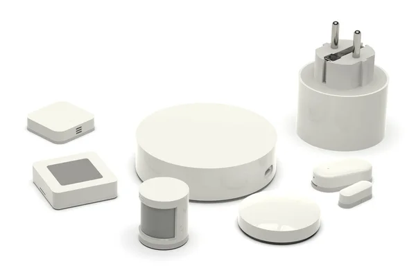 Dispositivos Domésticos Inteligentes Isolados Branco — Fotografia de Stock
