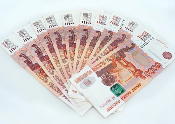 Russische Rubel Banknoten und Münzen. — Stockfoto