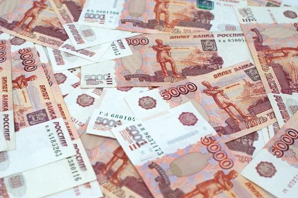 俄罗斯卢布钞票和硬币 — 图库照片