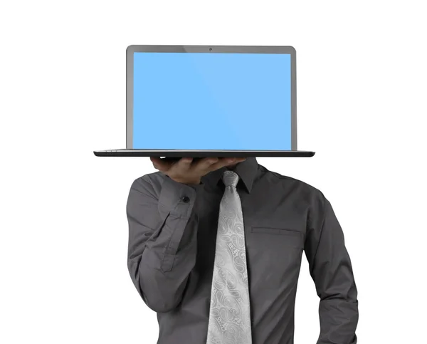 Man holding his laptop — Stock Photo, Image