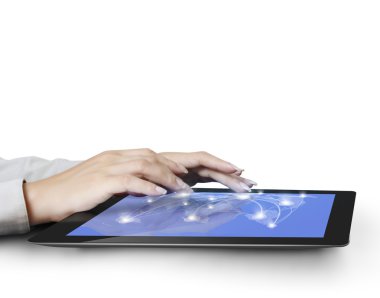 ellerinde dokunmatik tablet