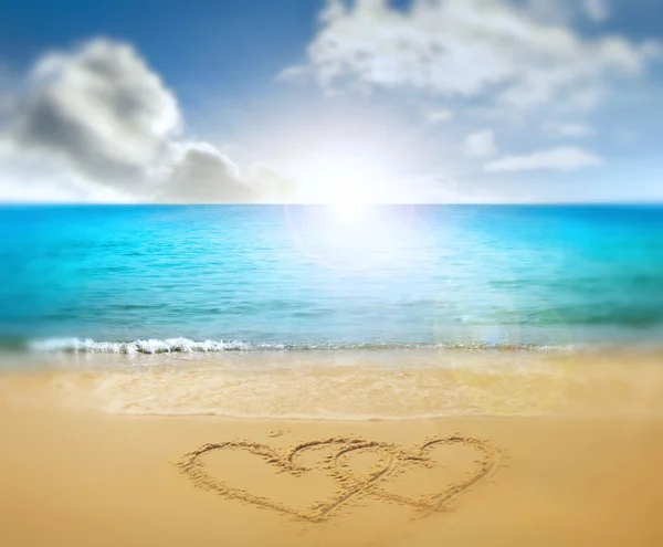 Hearts drawn in beach — Stock Photo, Image