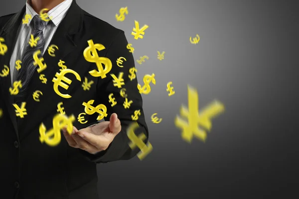 Businessman with money icon floating in the air — Stock Photo, Image