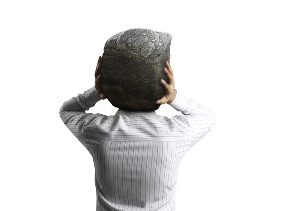 Businessman and stone on his head — Stock Photo, Image