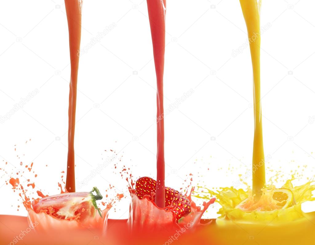 fresh juice pours from fruits