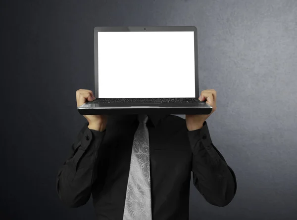 Hålla en laptop — Stockfoto