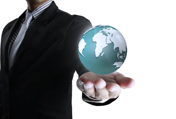 Holding a glowing earth globe in his hands — Stock Photo, Image