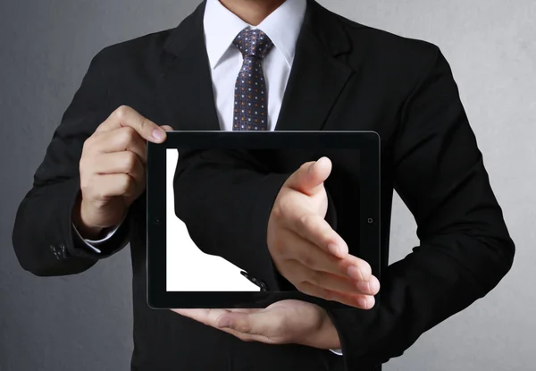 Tablet in hands Business man — Stock Photo, Image