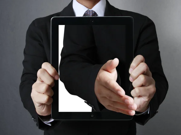 Tablet in hands Business man — Stock Photo, Image