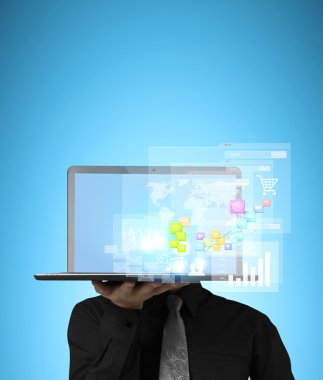 iş adamı holding laptop