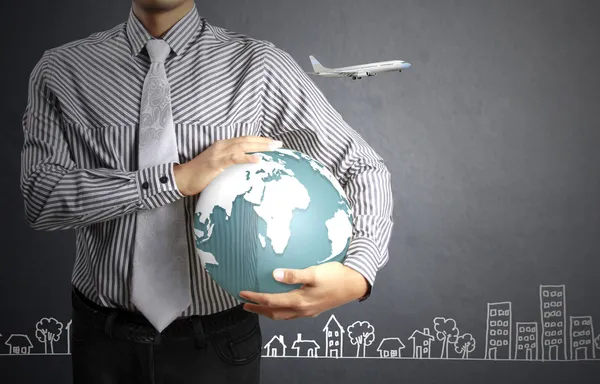 Earth globe in his hands — Stock Photo, Image