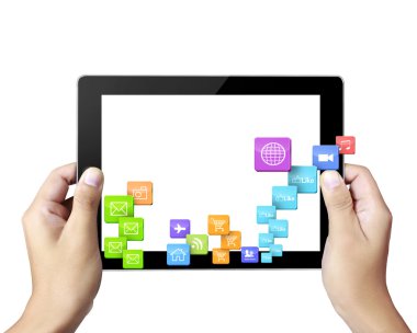 ellerinde dokunmatik tablet