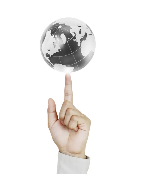Bedrijf gloeiende earth globe in zijn handen — Stockfoto