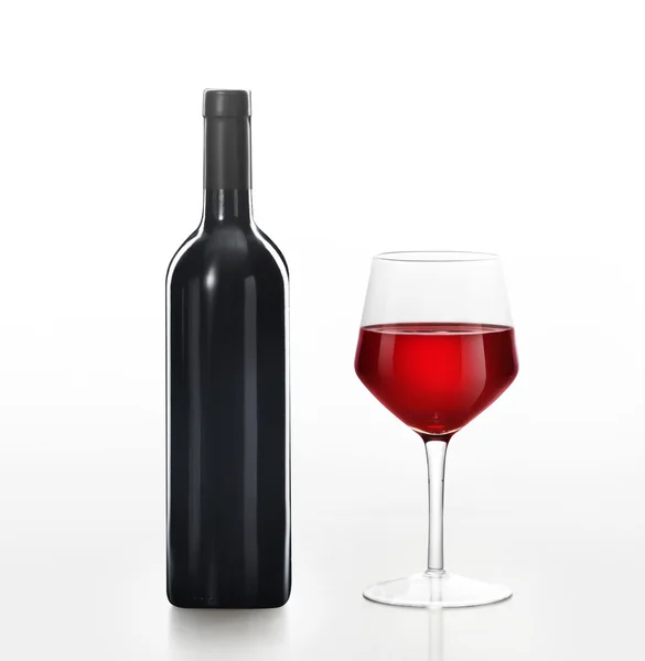 Kırmızı şarap şişesi ve cam. — Stok fotoğraf