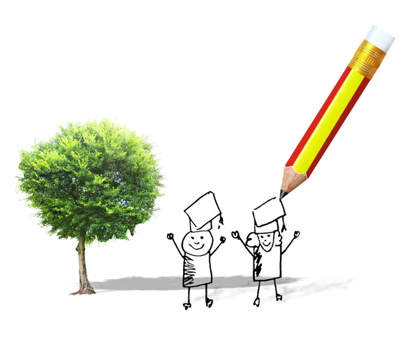 Green tree and pencil — Stock Photo, Image