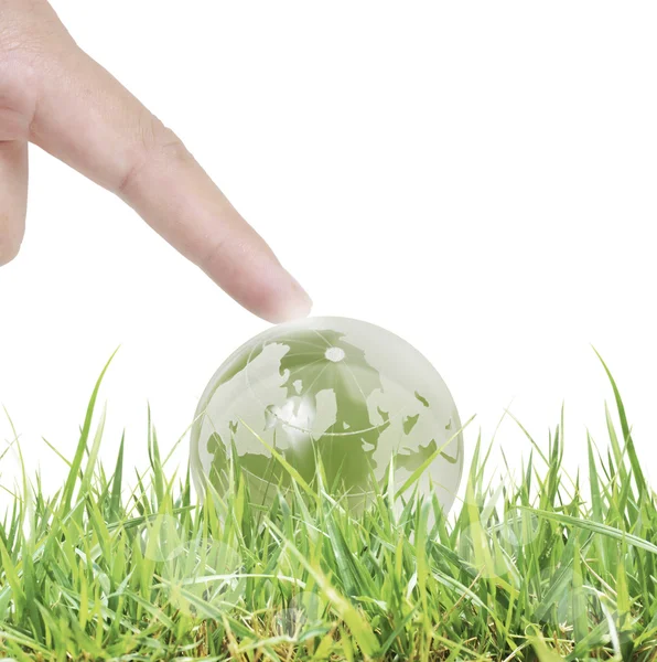 Glowing earth globe in his hands — Stock Photo, Image