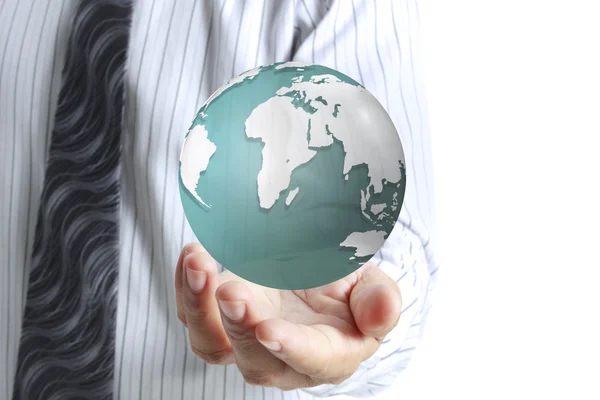 Glowing earth globe in his hands — Stock Photo, Image